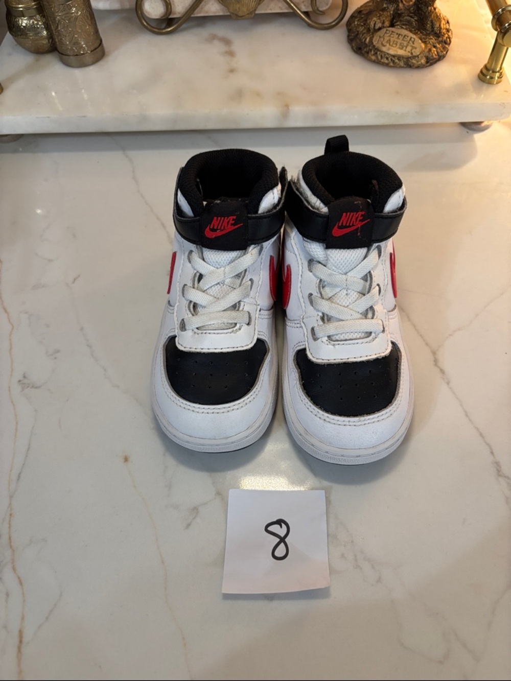 Nike Kids White, Black & Red Mid-Top Sneakers
